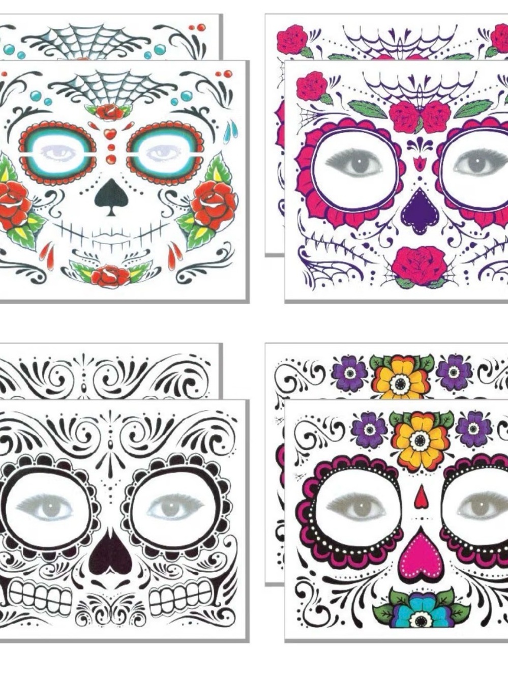 Sugar Skull Face Decals - Colorful Day of the Dead Designs